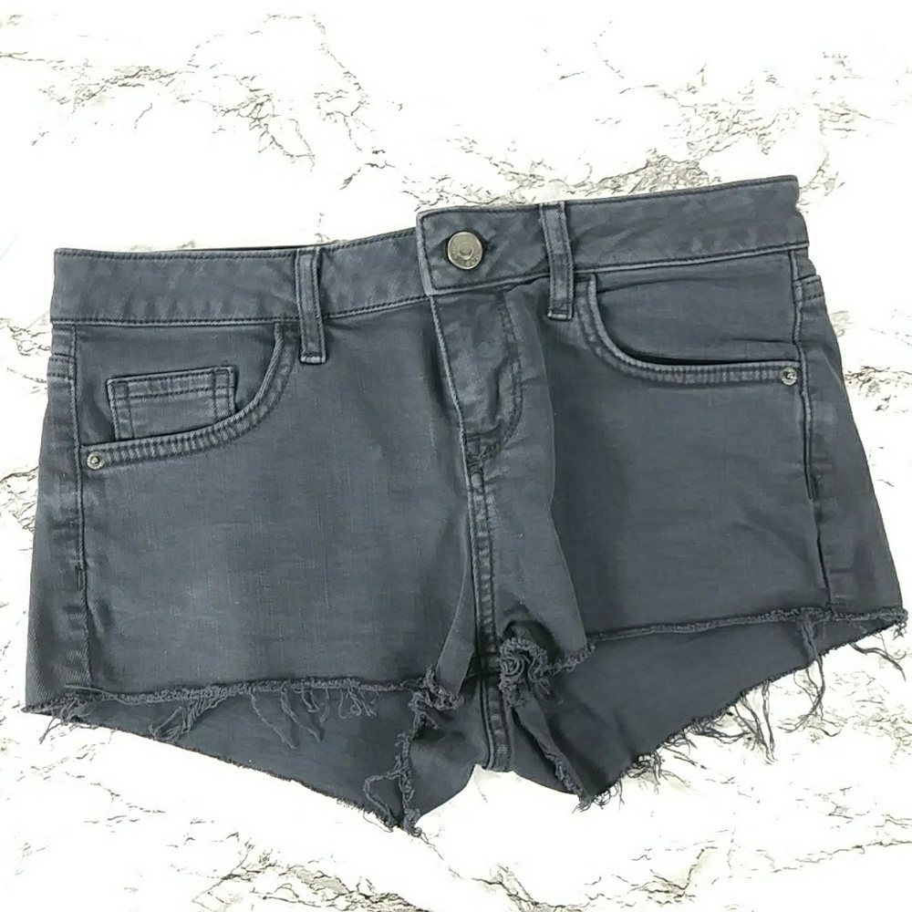 Topshop Charcoal Gray Distressed Denim Jean Shorts